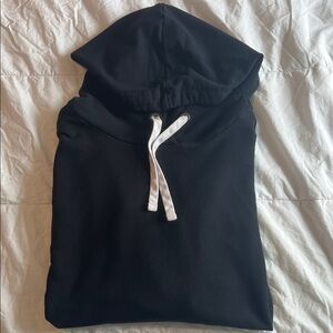Classic Black Hoodie with White Drawstrings